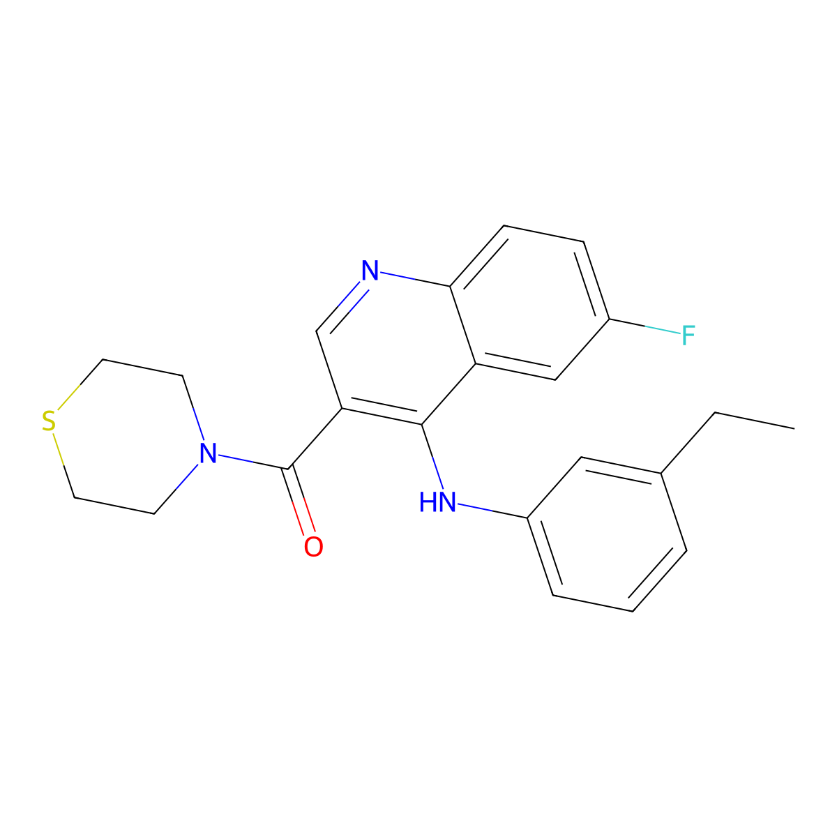 (4-((3-Ethylphenyl)amino)-6-fluoroquinolin-3-yl)(thiomorpholino)methanone molecular structure, CAS 1359125-69-1