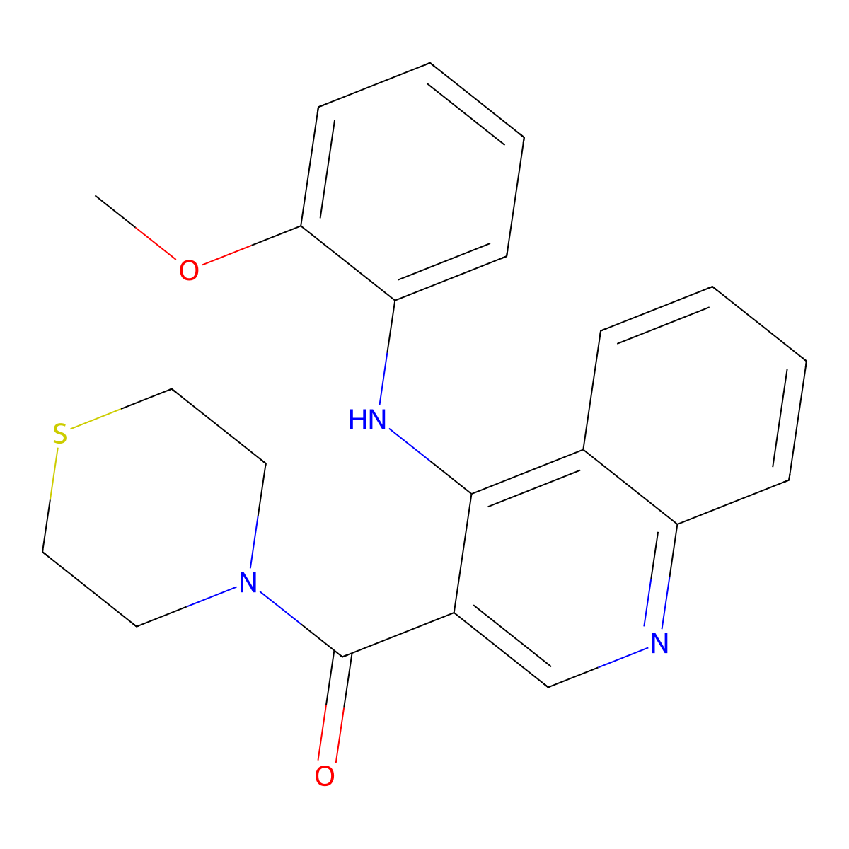 (4-((2-Methoxyphenyl)amino)quinolin-3-yl)(thiomorpholino)methanone molecular structure, CAS 1359126-39-8
