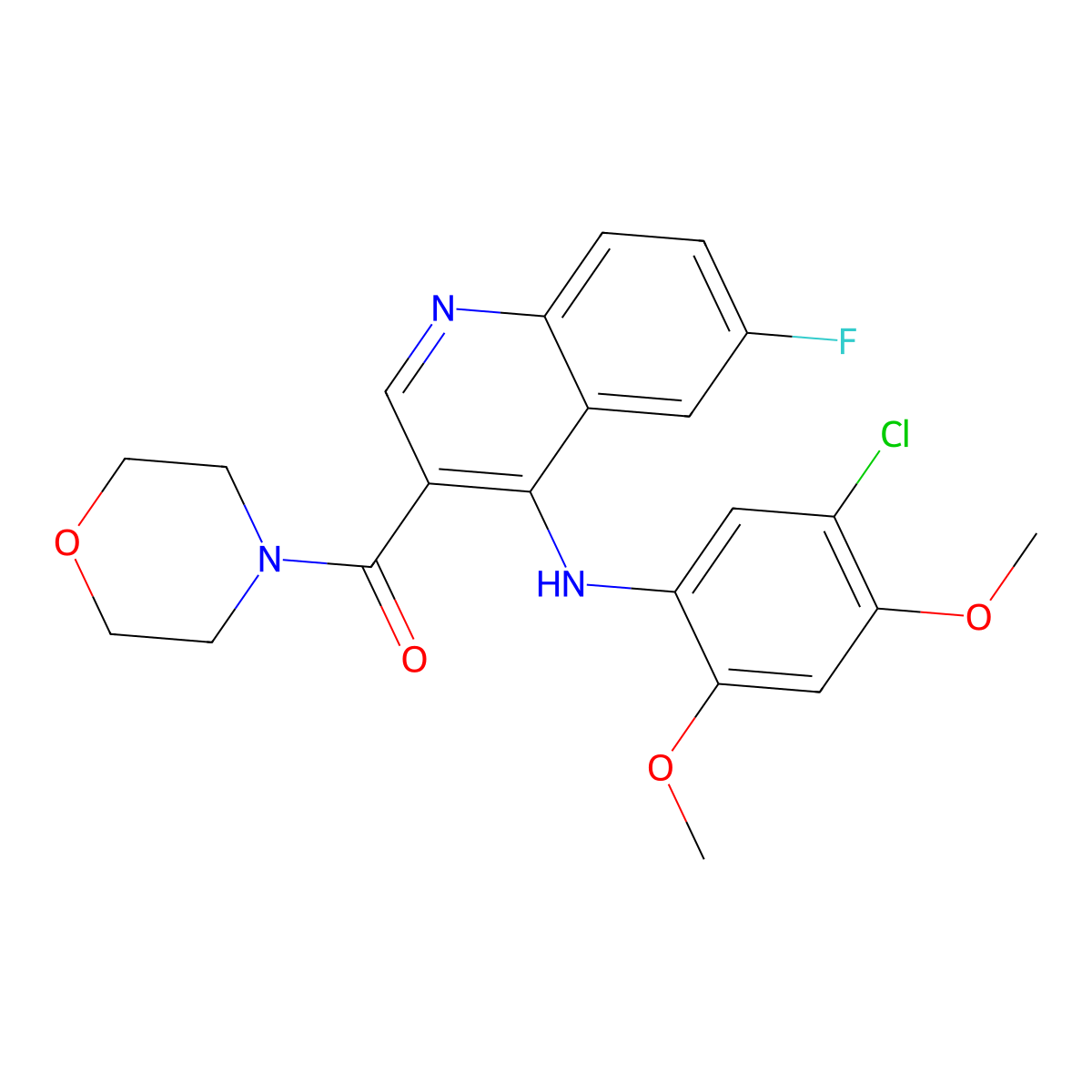 (4-((5-Chloro-2,4-dimethoxyphenyl)amino)-6-fluoroquinolin-3-yl)(morpholino)methanone molecular structure, CAS 1359127-72-2