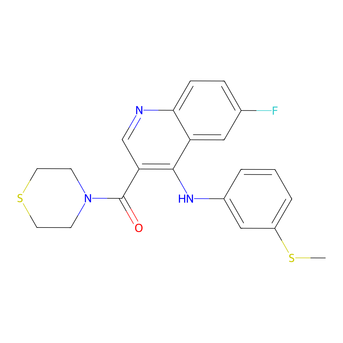 (6-Fluoro-4-((3-(methylthio)phenyl)amino)quinolin-3-yl)(thiomorpholino)methanone molecular structure, CAS 1359128-20-3