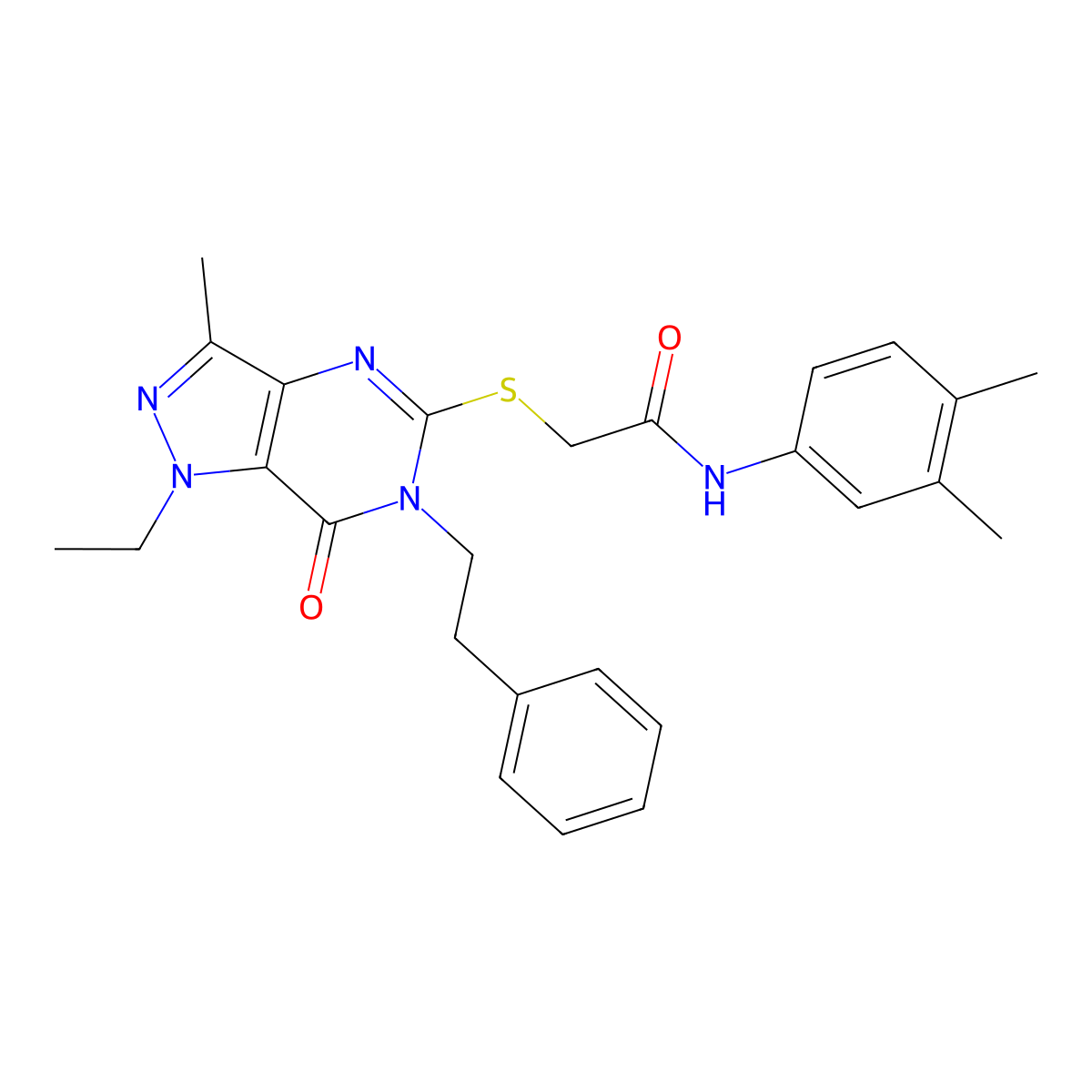 N-(3,4-dimethylphenyl)-2-((1-ethyl-3-methyl-7-oxo-6-phenethyl-6,7-dihydro-1H-pyrazolo[4,3-d]pyrimidin-5-yl)thio)acetamide molecular structure, CAS 1359128-29-2