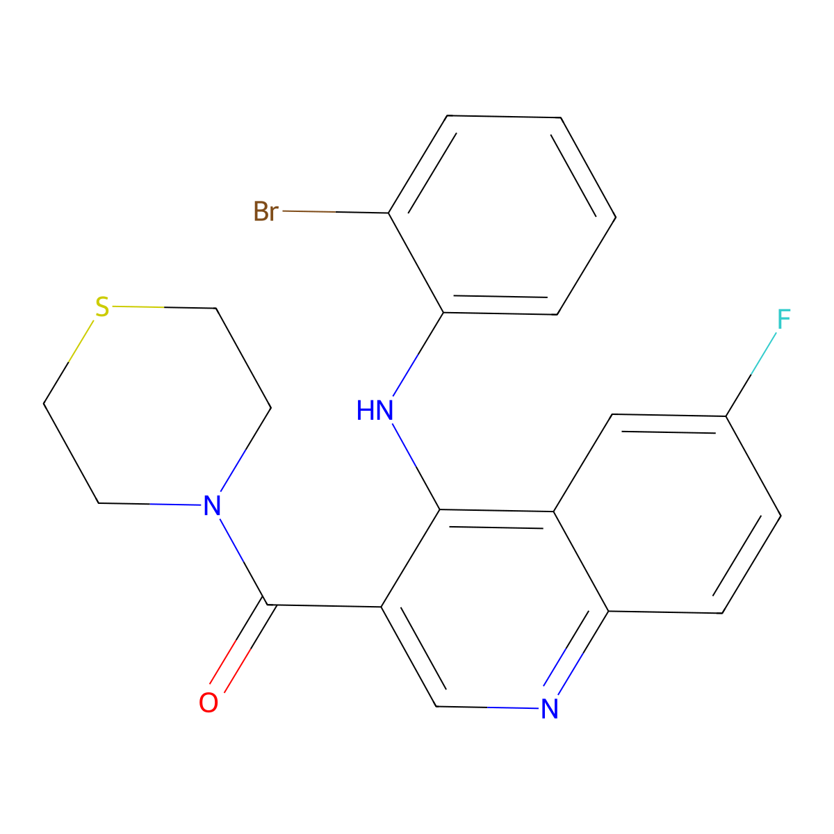 (4-((2-Bromophenyl)amino)-6-fluoroquinolin-3-yl)(thiomorpholino)methanone molecular structure, CAS 1359128-33-8