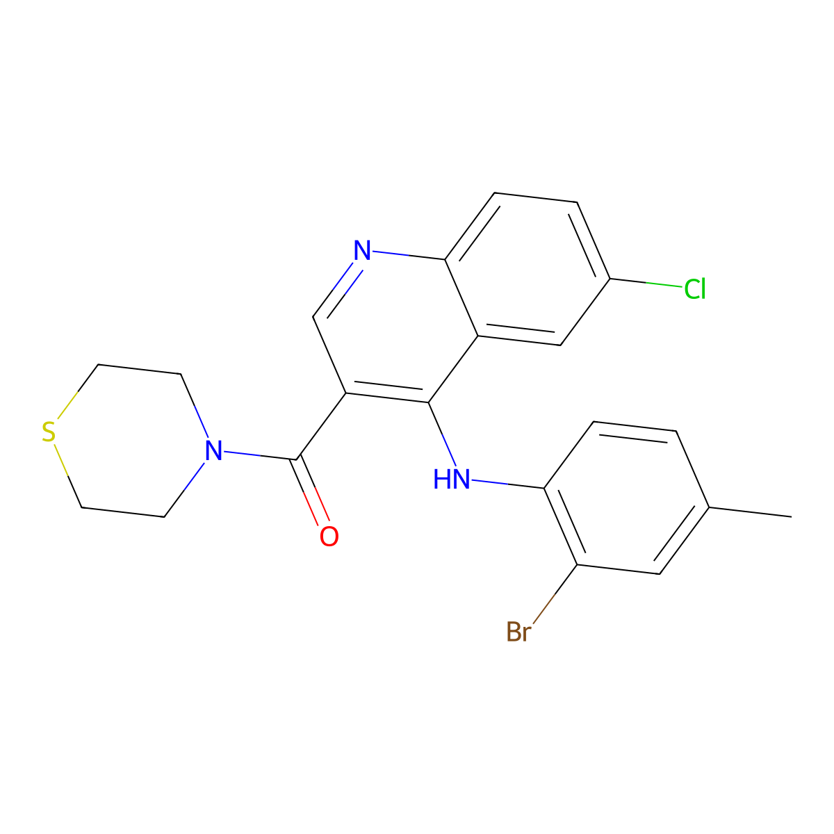 (4-((2-Bromo-4-methylphenyl)amino)-6-chloroquinolin-3-yl)(thiomorpholino)methanone molecular structure, CAS 1359128-51-0