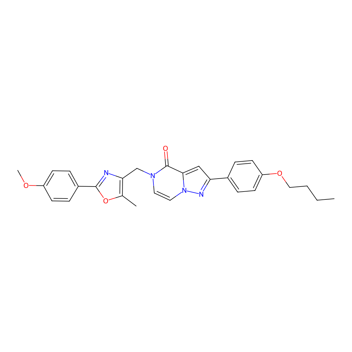 2-(4-butoxyphenyl)-5-((2-(4-methoxyphenyl)-5-methyloxazol-4-yl)methyl)pyrazolo[1,5-a]pyrazin-4(5H)-one molecular structure, CAS 1359129-25-1