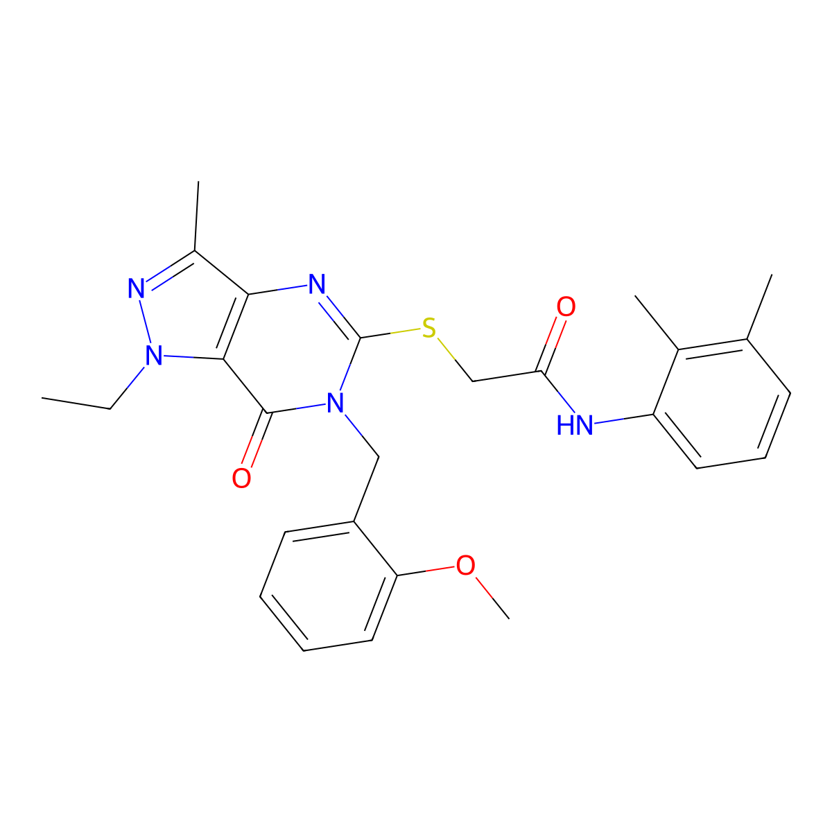 N-(2,3-dimethylphenyl)-2-({1-ethyl-6-[(2-methoxyphenyl)methyl]-3-methyl-7-oxo-1H,6H,7H-pyrazolo[4,3-d]pyrimidin-5-yl}sulfanyl)acetamide molecular structure, CAS 1359130-17-8