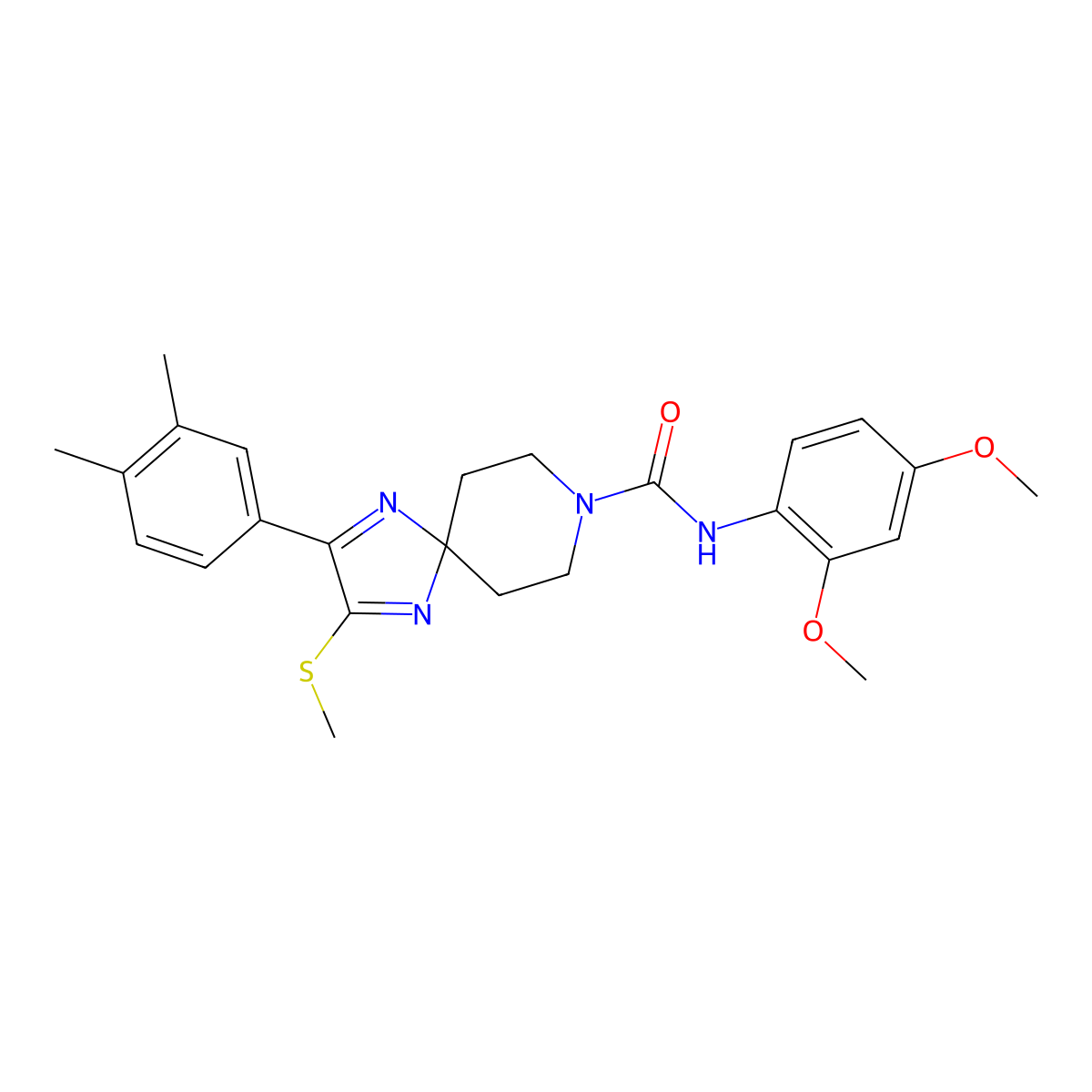N-(2,4-dimethoxyphenyl)-2-(3,4-dimethylphenyl)-3-(methylthio)-1,4,8-triazaspiro[4.5]deca-1,3-diene-8-carboxamide molecular structure, CAS 1359133-58-6