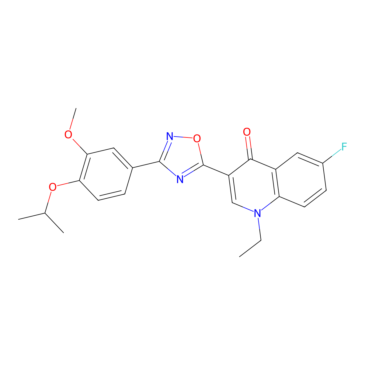 1-ethyl-6-fluoro-3-(3-(4-isopropoxy-3-methoxyphenyl)-1,2,4-oxadiazol-5-yl)quinolin-4(1H)-one molecular structure, CAS 1359133-62-2
