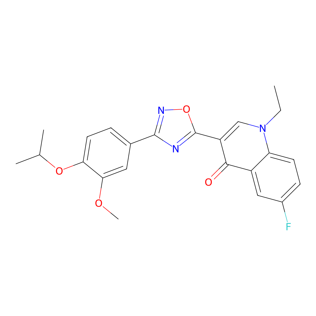 1-ethyl-6-fluoro-3-(3-(4-isopropoxy-3-methoxyphenyl)-1,2,4-oxadiazol-5-yl)quinolin-4(1H)-one molecular structure, CAS 1359133-62-2