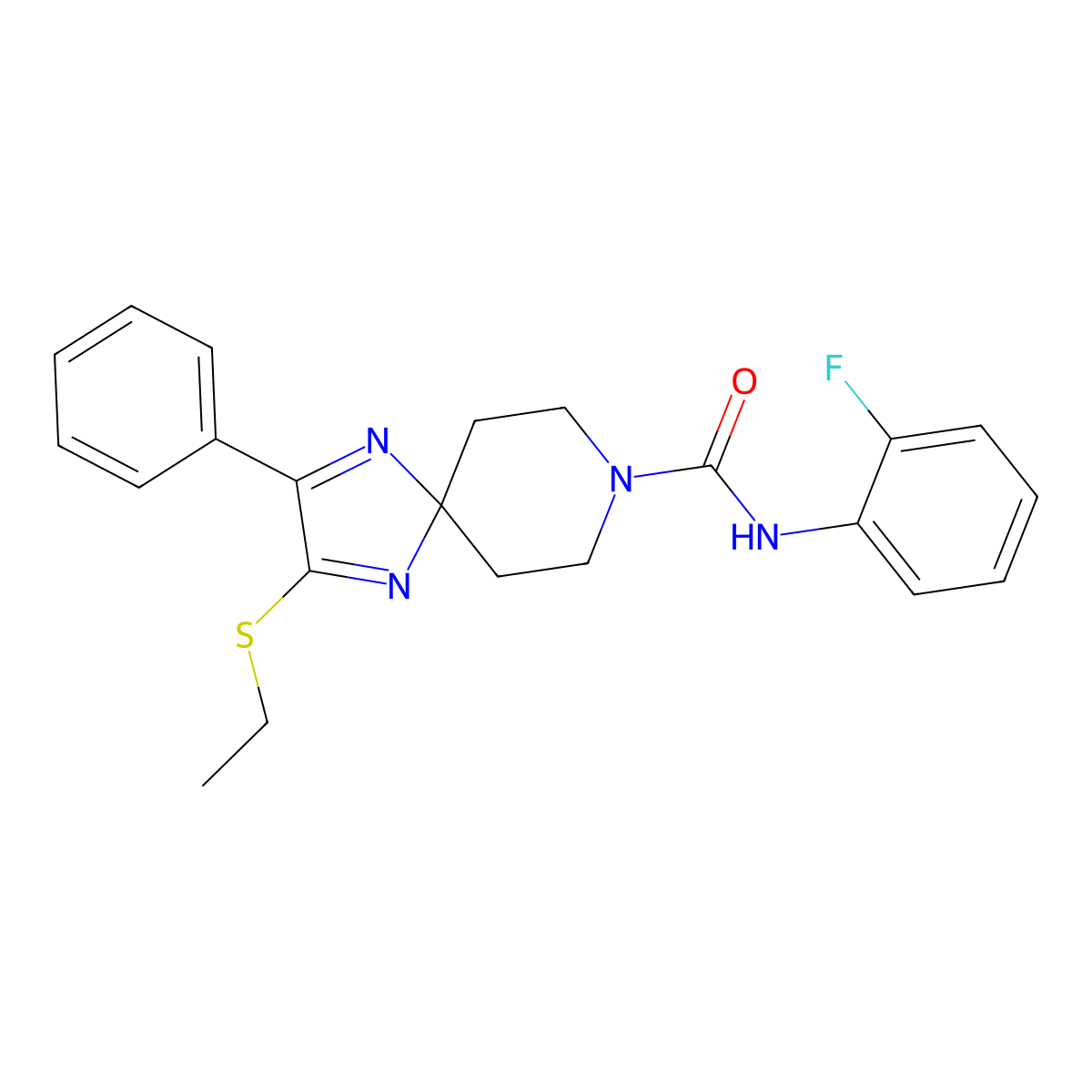 2-(ethylthio)-N-(2-fluorophenyl)-3-phenyl-1,4,8-triazaspiro[4.5]deca-1,3-diene-8-carboxamide molecular structure, CAS 1359134-18-1