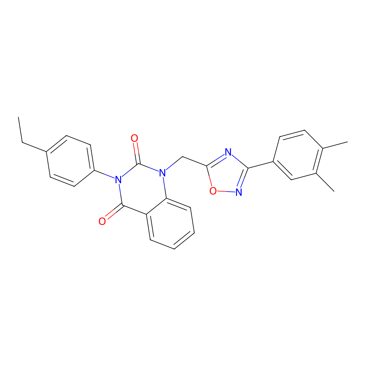 1-((3-(3,4-dimethylphenyl)-1,2,4-oxadiazol-5-yl)methyl)-3-(4-ethylphenyl)quinazoline-2,4(1H,3H)-dione molecular structure, CAS 1359148-66-5
