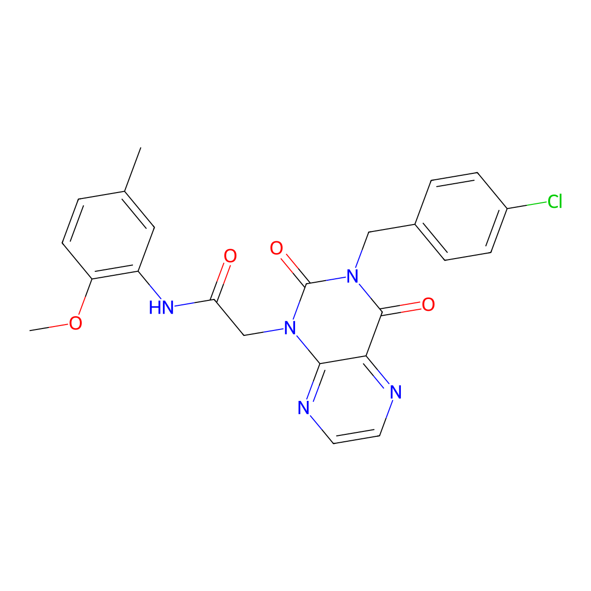 2-(3-(4-chlorobenzyl)-2,4-dioxo-3,4-dihydropteridin-1(2H)-yl)-N-(2-methoxy-5-methylphenyl)acetamide molecular structure, CAS 1359154-05-4