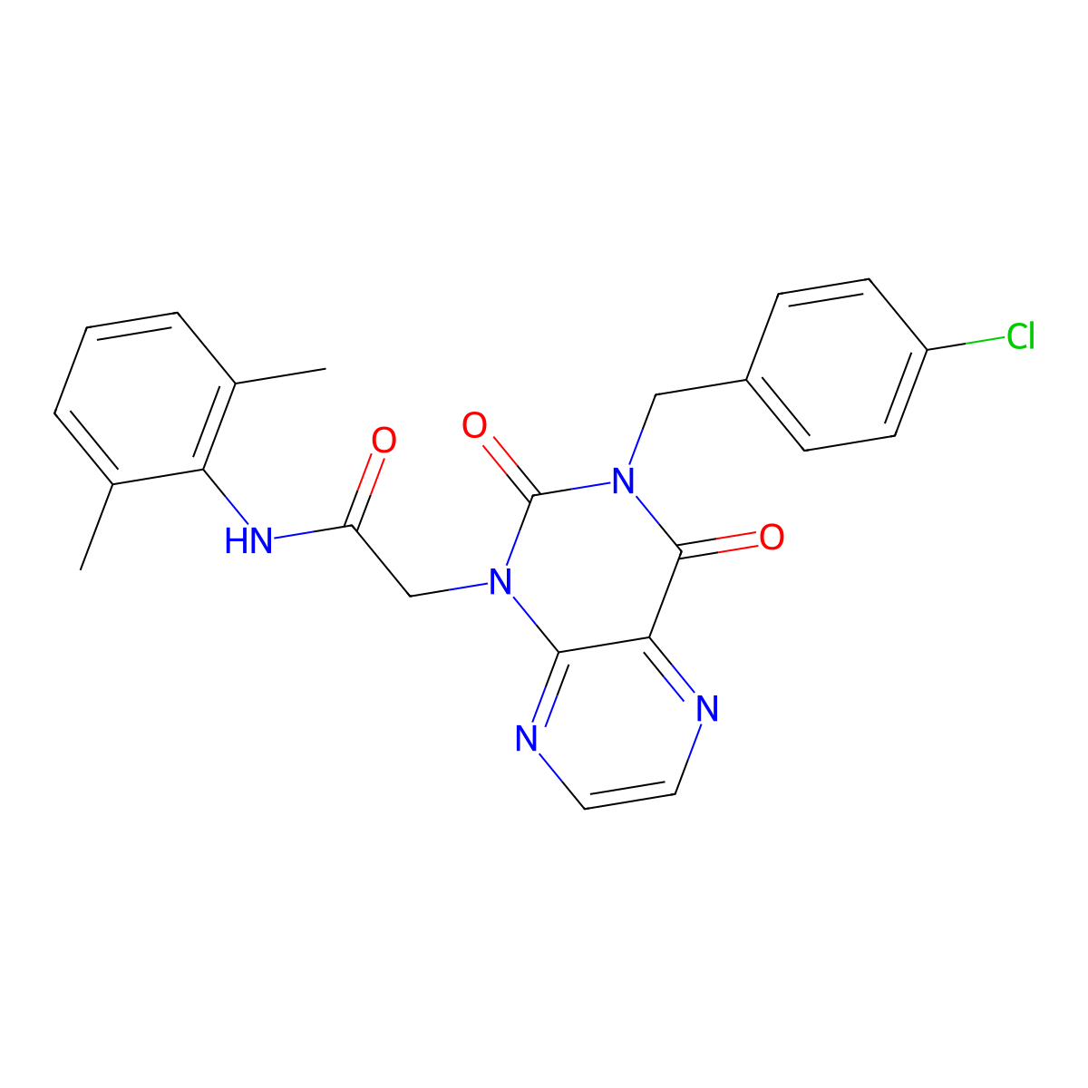 2-(3-(4-chlorobenzyl)-2,4-dioxo-3,4-dihydropteridin-1(2H)-yl)-N-(2,6-dimethylphenyl)acetamide molecular structure, CAS 1359154-27-0