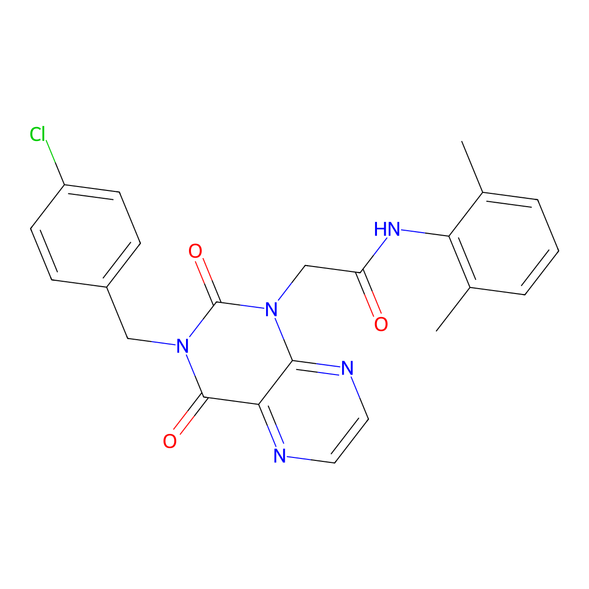 2-(3-(4-chlorobenzyl)-2,4-dioxo-3,4-dihydropteridin-1(2H)-yl)-N-(2,6-dimethylphenyl)acetamide molecular structure, CAS 1359154-27-0