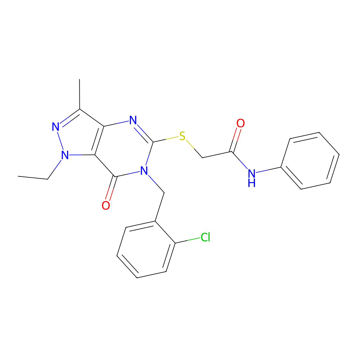 2-({6-[(2-chlorophenyl)methyl]-1-ethyl-3-methyl-7-oxo-1H,6H,7H-pyrazolo[4,3-d]pyrimidin-5-yl}sulfanyl)-N-phenylacetamide molecular structure, CAS 1359173-44-6