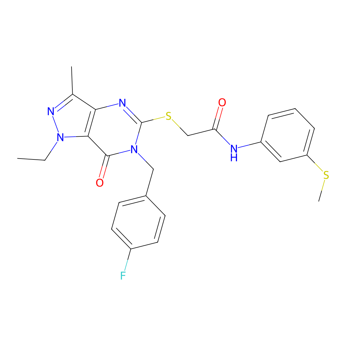 2-({1-ethyl-6-[(4-fluorophenyl)methyl]-3-methyl-7-oxo-1H,6H,7H-pyrazolo[4,3-d]pyrimidin-5-yl}sulfanyl)-N-[3-(methylsulfanyl)phenyl]acetamide molecular structure, CAS 1359174-39-2
