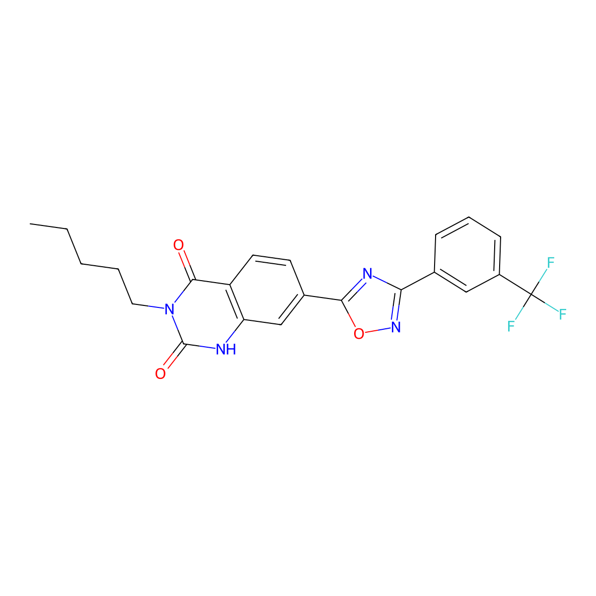 3-pentyl-7-(3-(3-(trifluoromethyl)phenyl)-1,2,4-oxadiazol-5-yl)quinazoline-2,4(1H,3H)-dione molecular structure, CAS 1359175-82-8