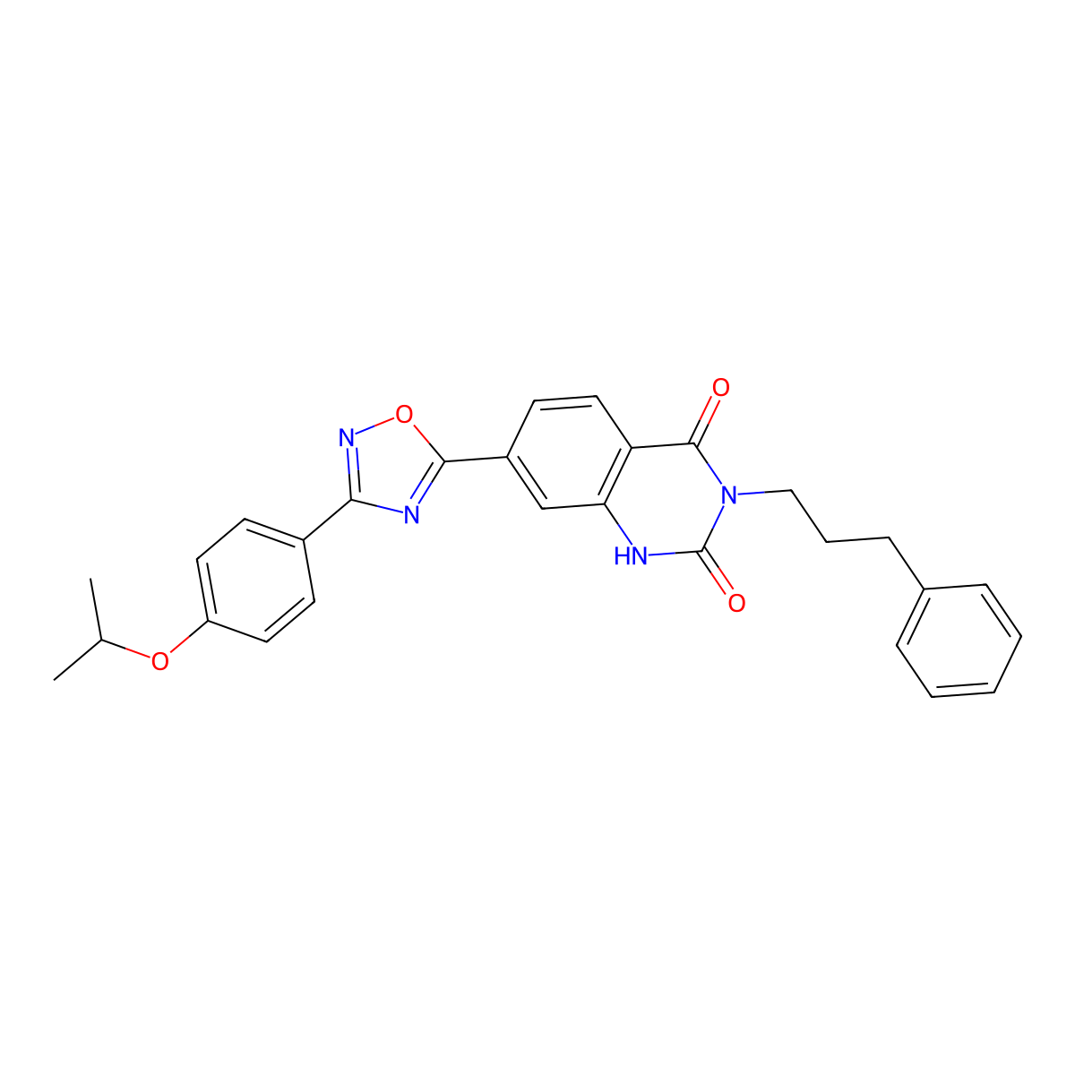 7-(3-(4-isopropoxyphenyl)-1,2,4-oxadiazol-5-yl)-3-(3-phenylpropyl)quinazoline-2,4(1H,3H)-dione molecular structure, CAS 1359176-17-2