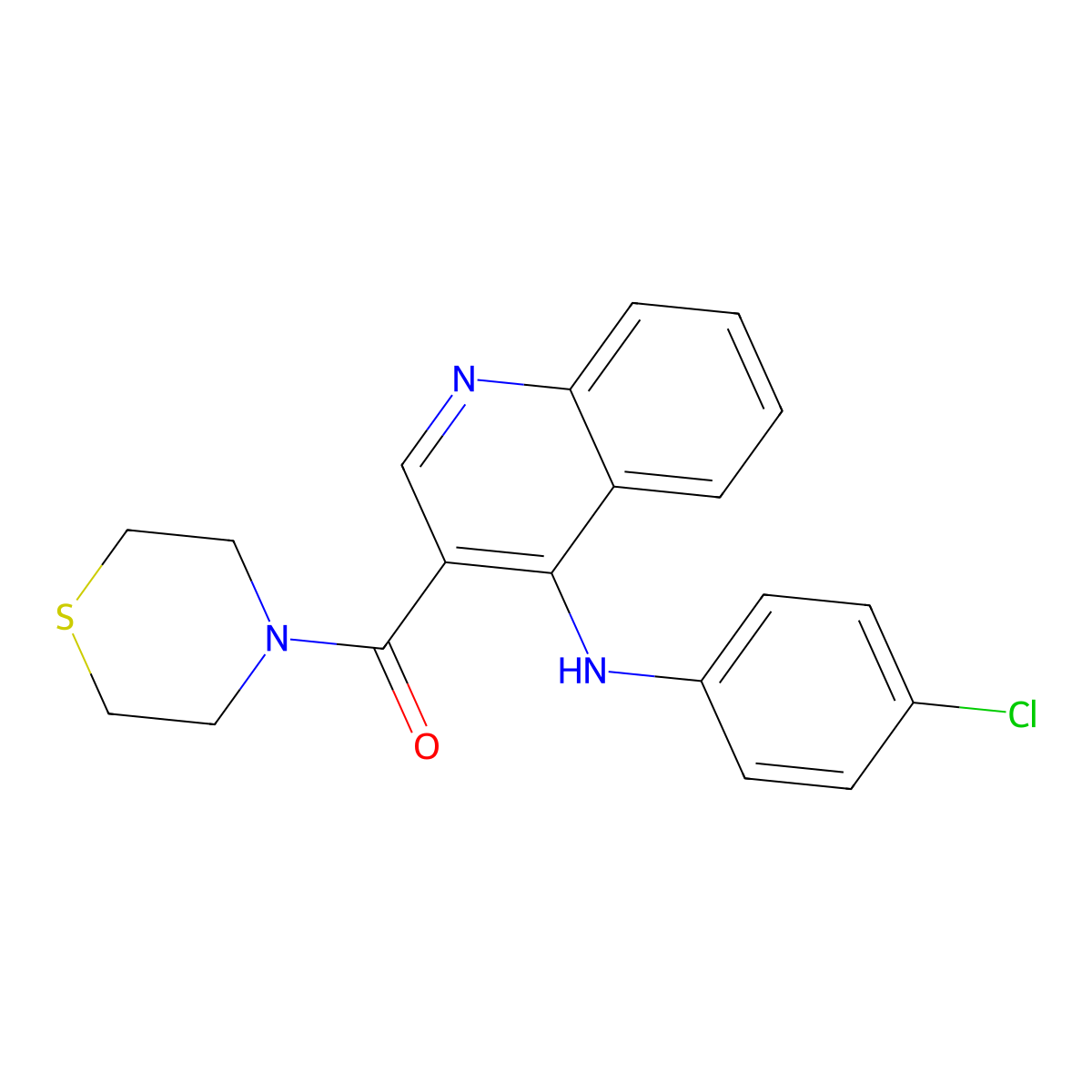 (4-((4-Chlorophenyl)amino)quinolin-3-yl)(thiomorpholino)methanone molecular structure, CAS 1359177-31-3