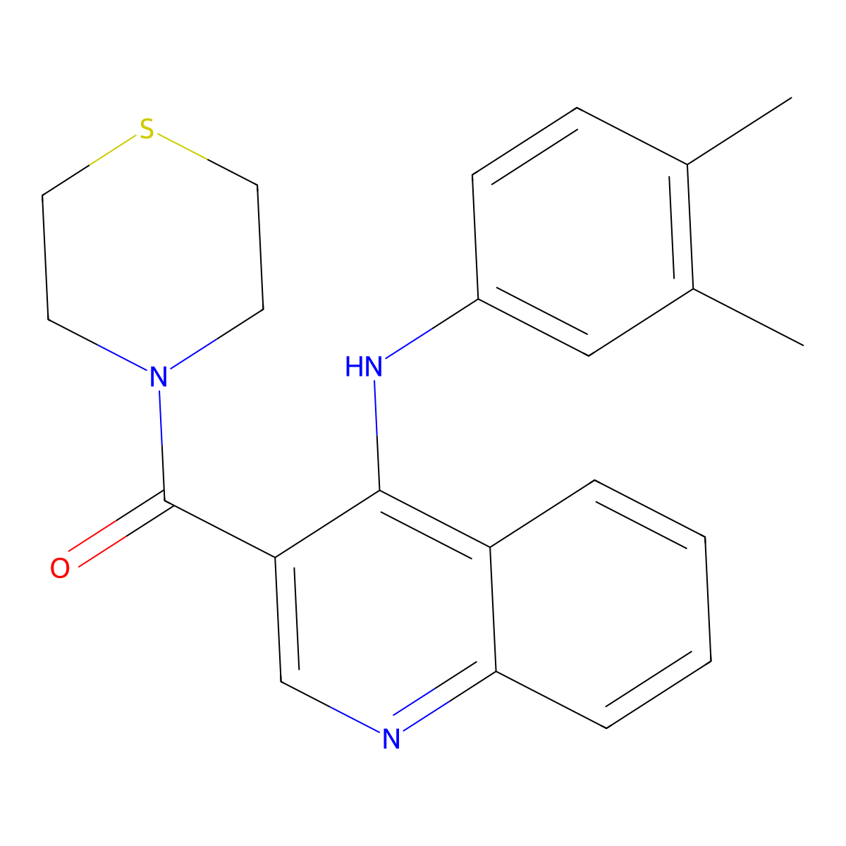 (4-((3,4-Dimethylphenyl)amino)quinolin-3-yl)(thiomorpholino)methanone molecular structure, CAS 1359177-40-4