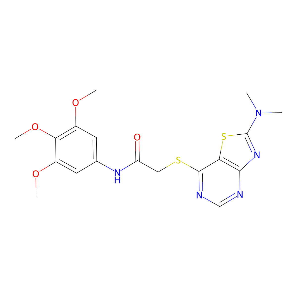 2-((2-(dimethylamino)thiazolo[4,5-d]pyrimidin-7-yl)thio)-N-(3,4,5-trimethoxyphenyl)acetamide molecular structure, CAS 1359196-94-3