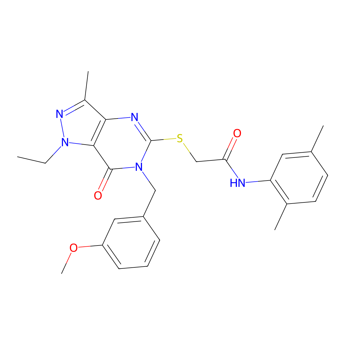 N-(2,5-dimethylphenyl)-2-({1-ethyl-6-[(3-methoxyphenyl)methyl]-3-methyl-7-oxo-1H,6H,7H-pyrazolo[4,3-d]pyrimidin-5-yl}sulfanyl)acetamide molecular structure, CAS 1359198-52-9
