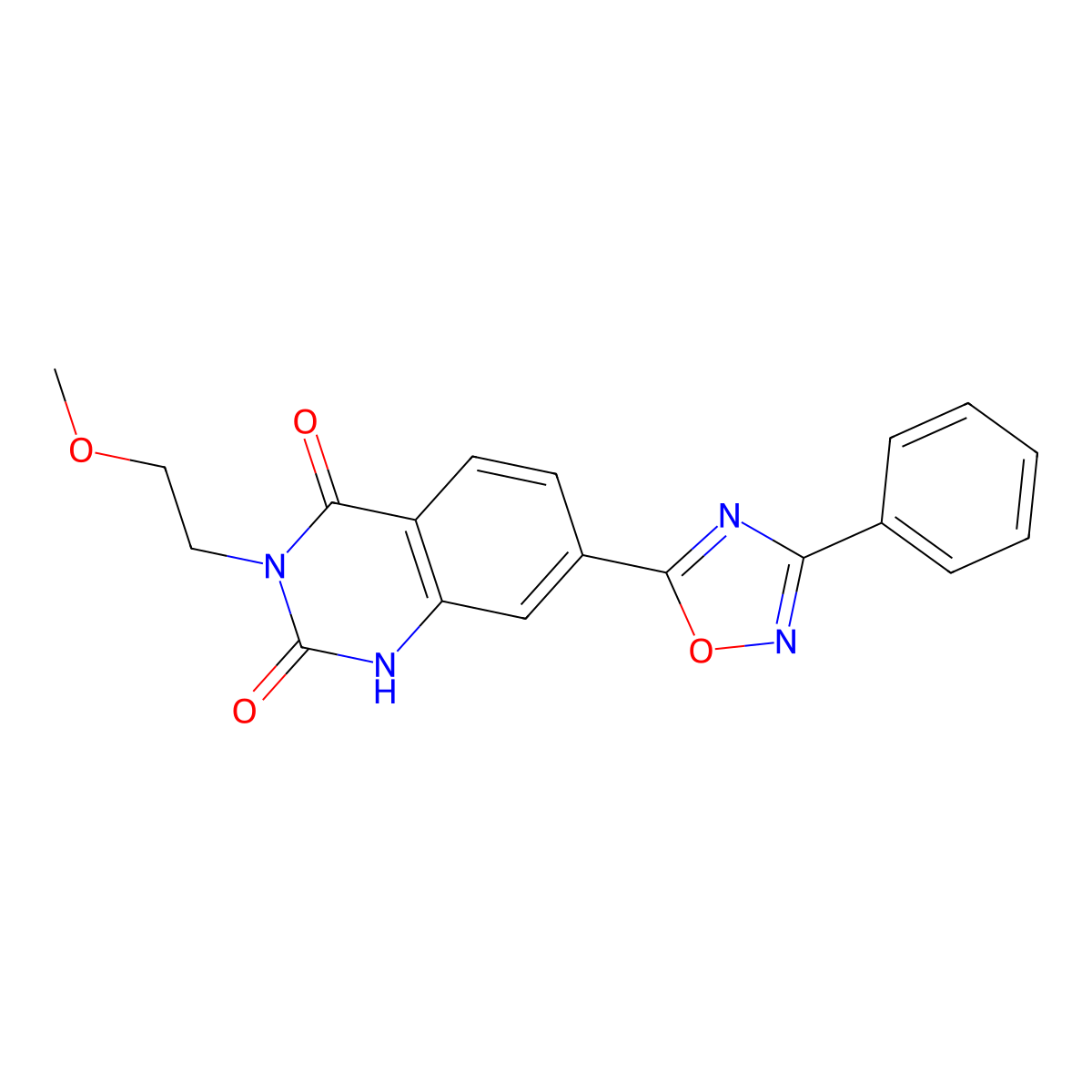 3-(2-methoxyethyl)-7-(3-phenyl-1,2,4-oxadiazol-5-yl)quinazoline-2,4(1H,3H)-dione molecular structure, CAS 1359204-18-4