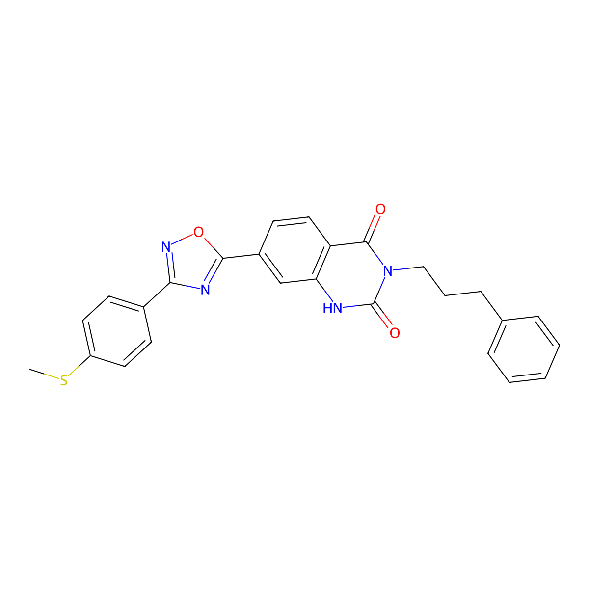 7-(3-(4-(methylthio)phenyl)-1,2,4-oxadiazol-5-yl)-3-(3-phenylpropyl)quinazoline-2,4(1H,3H)-dione molecular structure, CAS 1359204-31-1