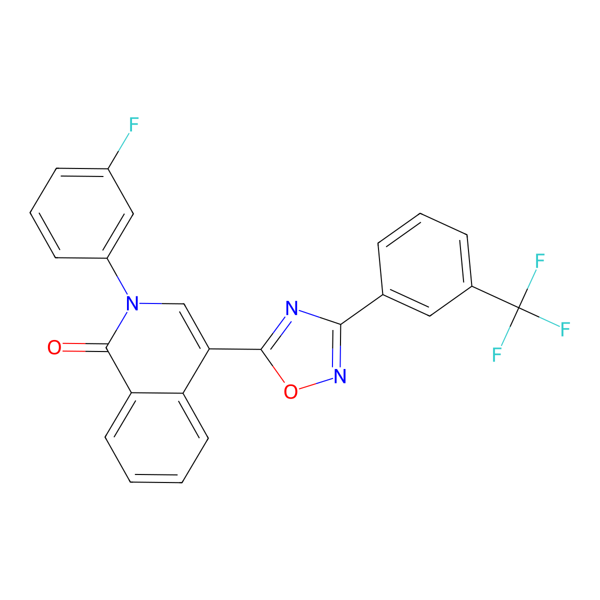 2-(3-fluorophenyl)-4-(3-(3-(trifluoromethyl)phenyl)-1,2,4-oxadiazol-5-yl)isoquinolin-1(2H)-one molecular structure, CAS 1359205-99-4
