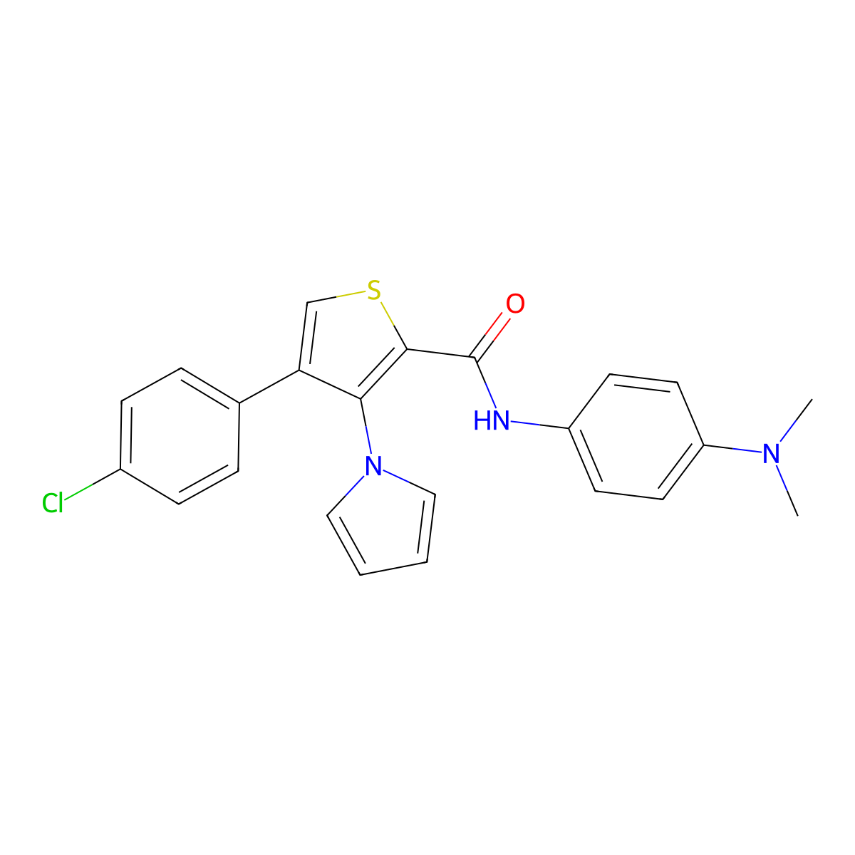 4-(4-chlorophenyl)-N-[4-(dimethylamino)phenyl]-3-(1H-pyrrol-1-yl)thiophene-2-carboxamide molecular structure, CAS 1359206-91-9