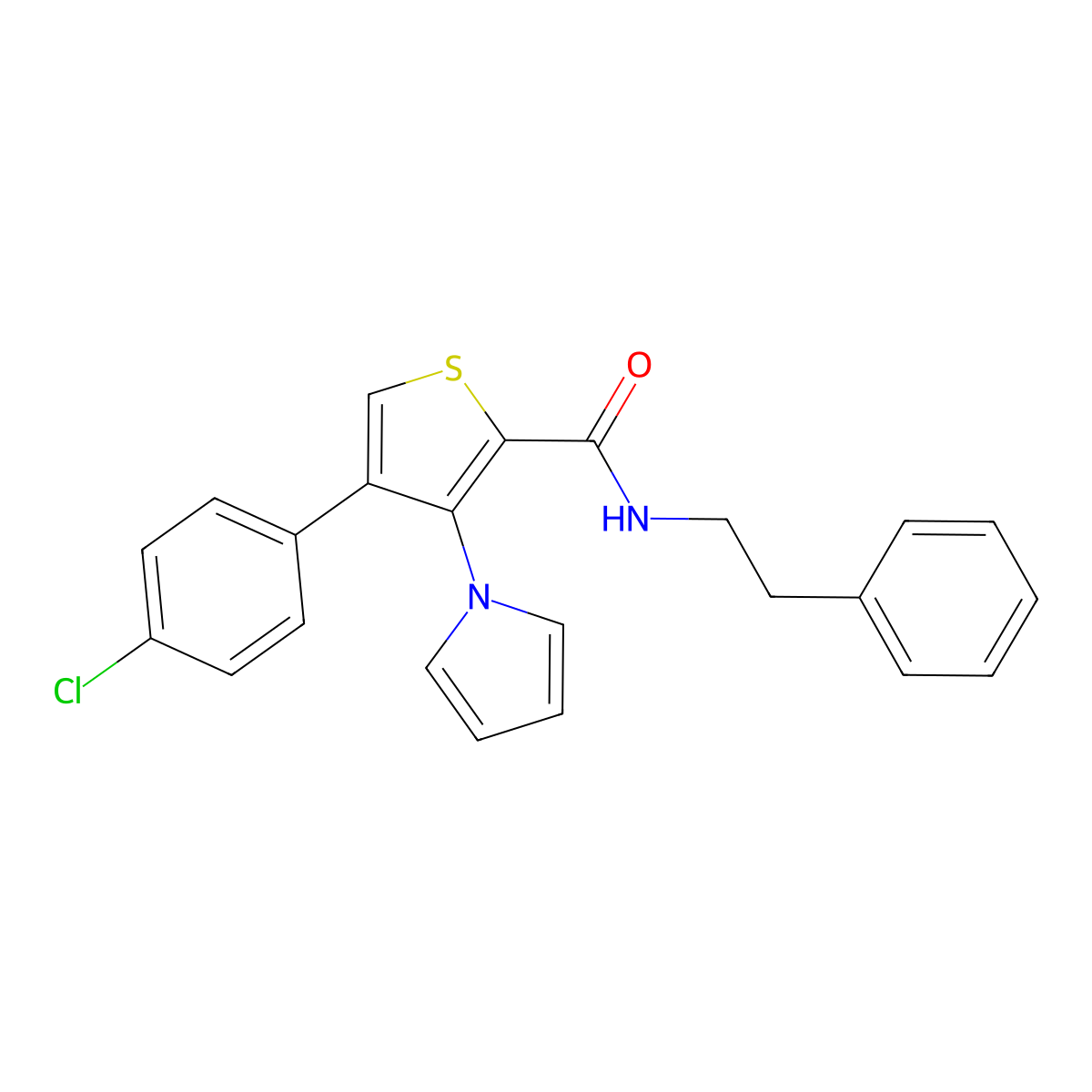 4-(4-chlorophenyl)-N-(2-phenylethyl)-3-(1H-pyrrol-1-yl)thiophene-2-carboxamide molecular structure, CAS 1359207-00-3