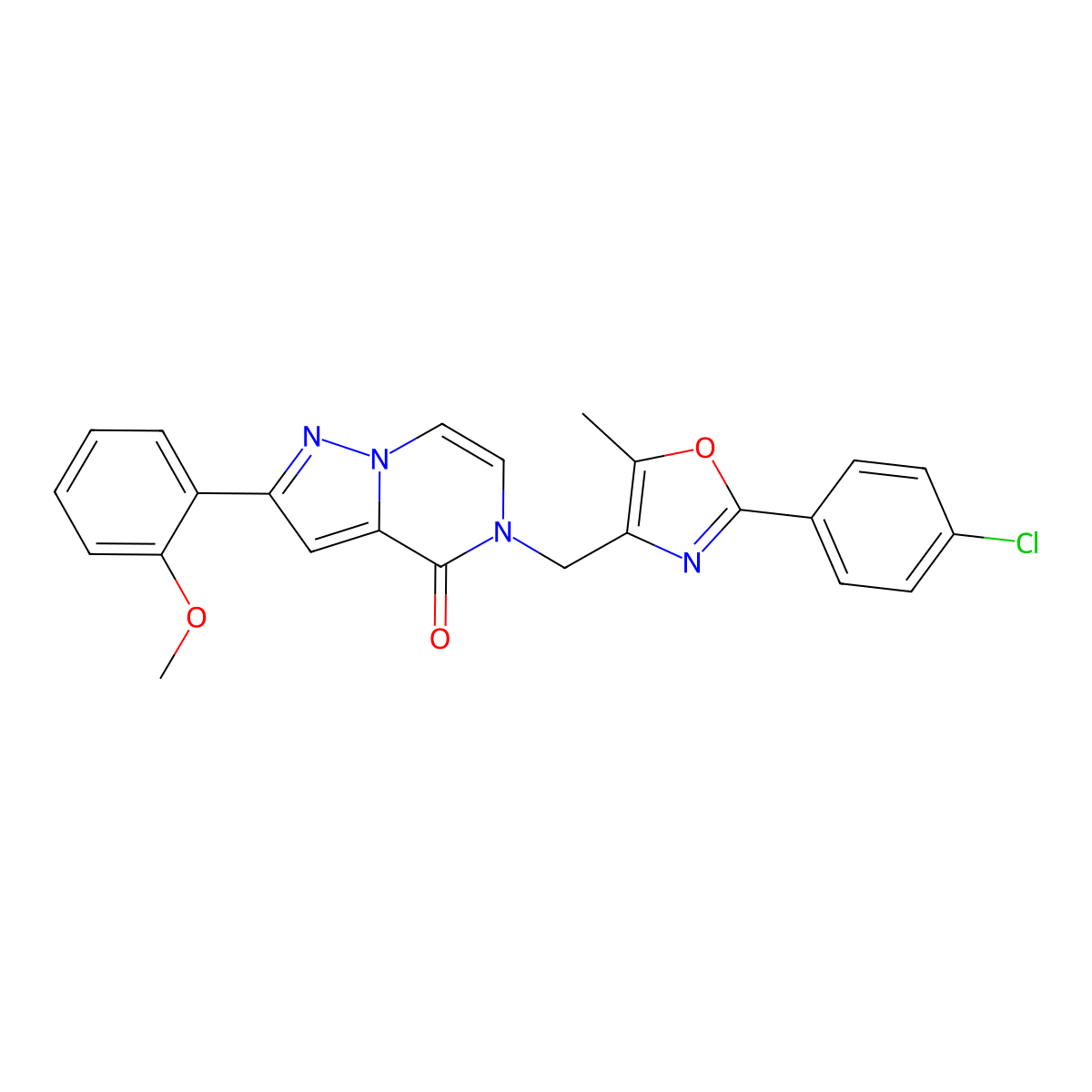 5-((2-(4-chlorophenyl)-5-methyloxazol-4-yl)methyl)-2-(2-methoxyphenyl)pyrazolo[1,5-a]pyrazin-4(5H)-one molecular structure, CAS 1359207-30-9