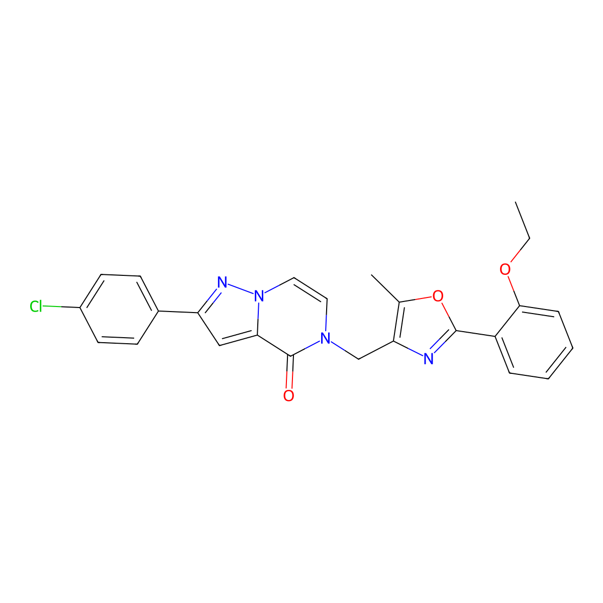2-(4-chlorophenyl)-5-((2-(2-ethoxyphenyl)-5-methyloxazol-4-yl)methyl)pyrazolo[1,5-a]pyrazin-4(5H)-one molecular structure, CAS 1359207-51-4