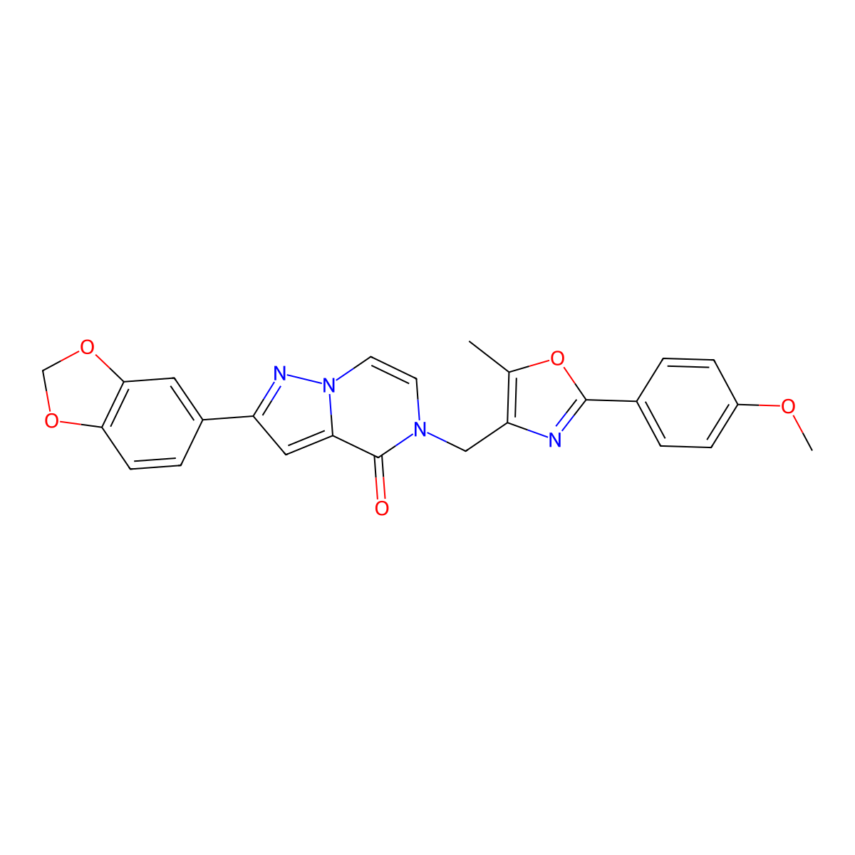 2-(benzo[d][1,3]dioxol-5-yl)-5-((2-(4-methoxyphenyl)-5-methyloxazol-4-yl)methyl)pyrazolo[1,5-a]pyrazin-4(5H)-one molecular structure, CAS 1359208-58-4