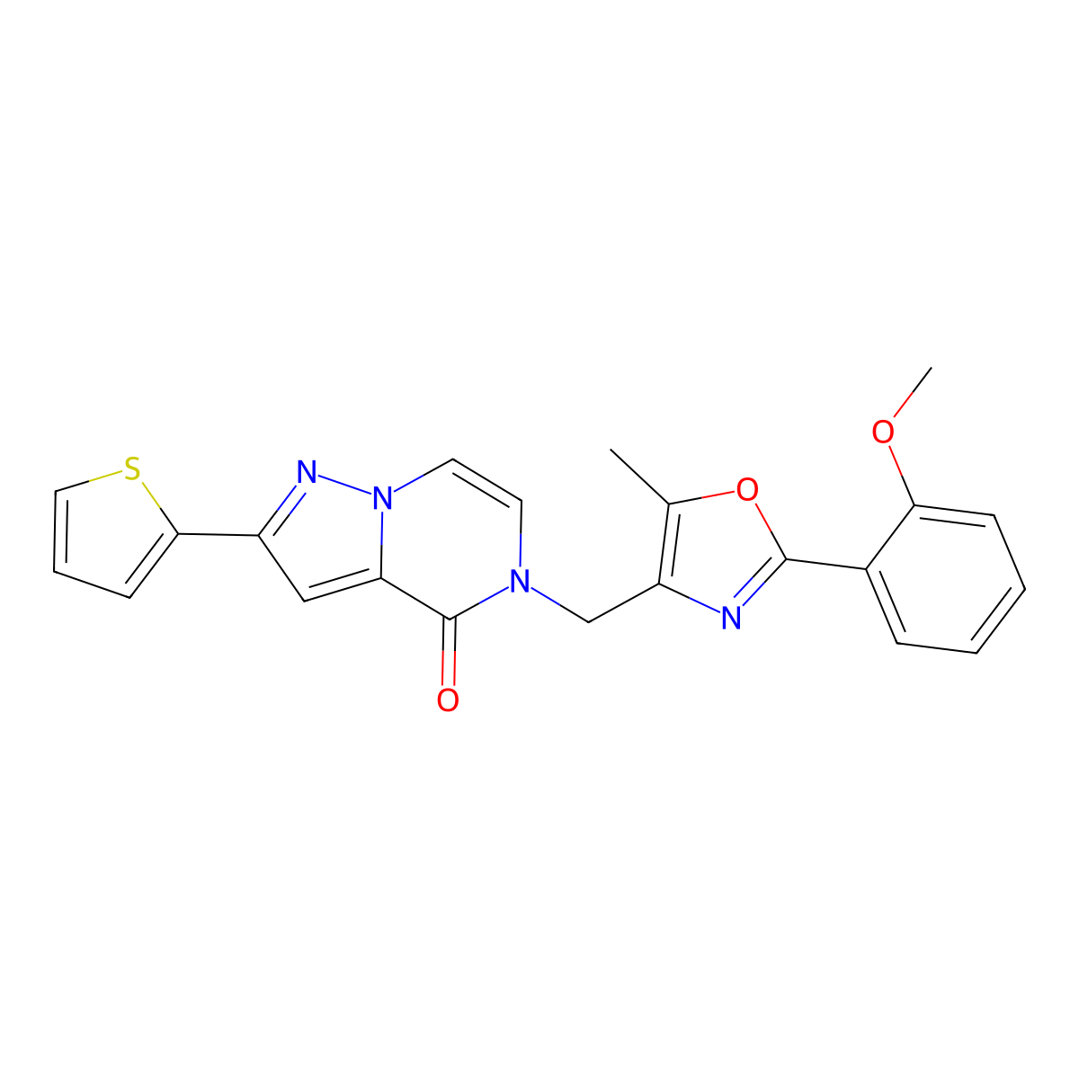 5-((2-(2-methoxyphenyl)-5-methyloxazol-4-yl)methyl)-2-(thiophen-2-yl)pyrazolo[1,5-a]pyrazin-4(5H)-one molecular structure, CAS 1359215-38-5