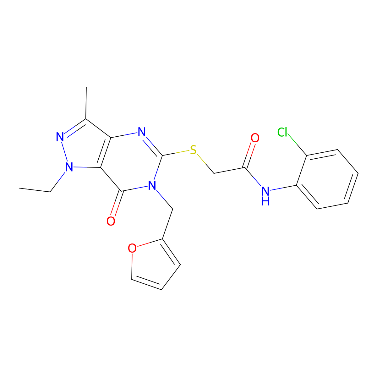 N-(2-chlorophenyl)-2-((1-ethyl-6-(furan-2-ylmethyl)-3-methyl-7-oxo-6,7-dihydro-1H-pyrazolo[4,3-d]pyrimidin-5-yl)thio)acetamide molecular structure, CAS 1359218-82-8