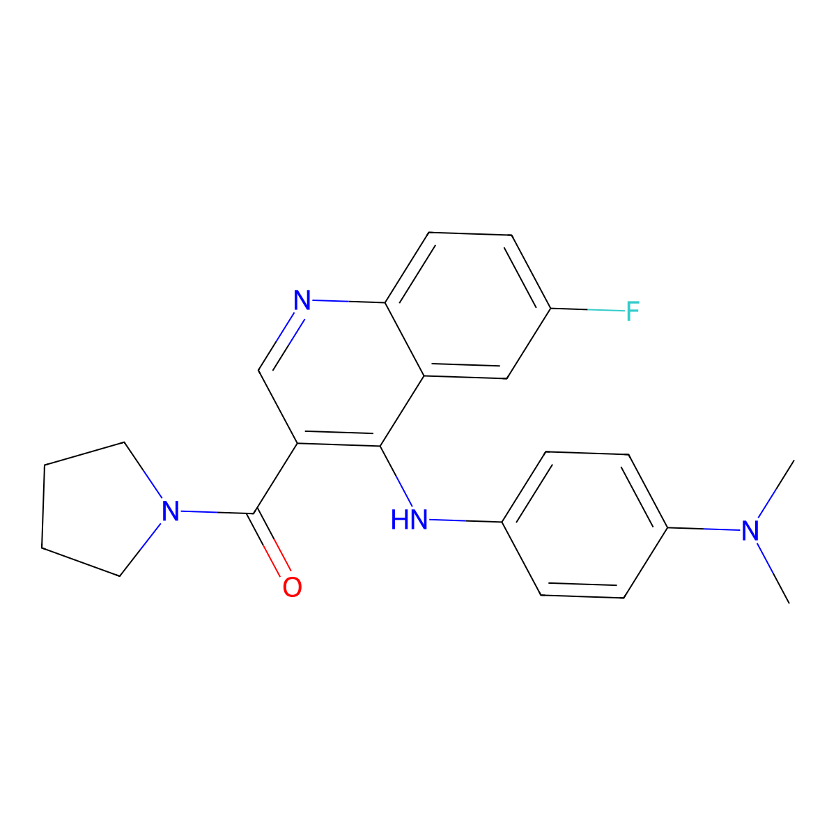 (4-((4-(Dimethylamino)phenyl)amino)-6-fluoroquinolin-3-yl)(pyrrolidin-1-yl)methanone molecular structure, CAS 1359224-83-1