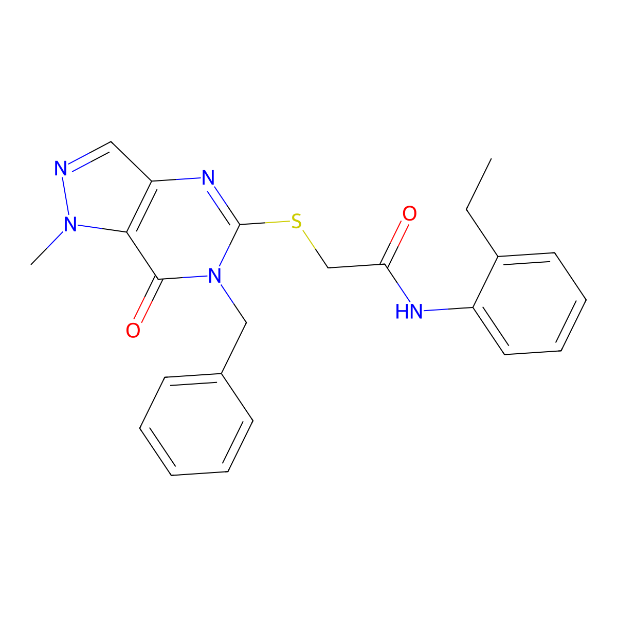 2-((6-benzyl-1-methyl-7-oxo-6,7-dihydro-1H-pyrazolo[4,3-d]pyrimidin-5-yl)thio)-N-(2-ethylphenyl)acetamide molecular structure, CAS 1359225-47-0