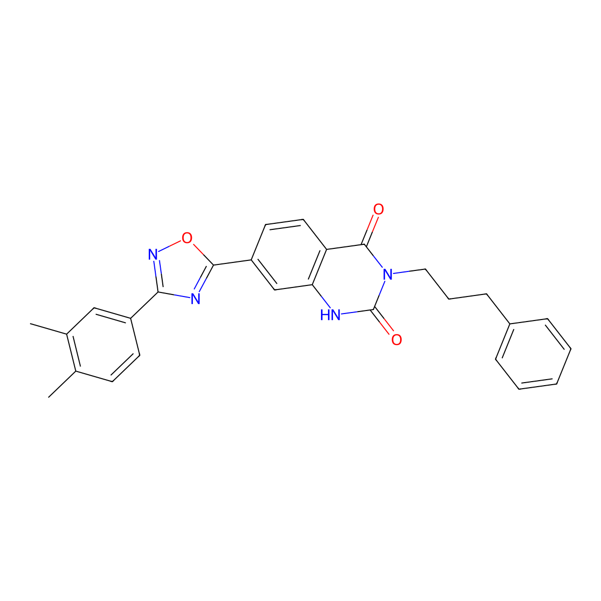 7-(3-(3,4-dimethylphenyl)-1,2,4-oxadiazol-5-yl)-3-(3-phenylpropyl)quinazoline-2,4(1H,3H)-dione molecular structure, CAS 1359250-63-7