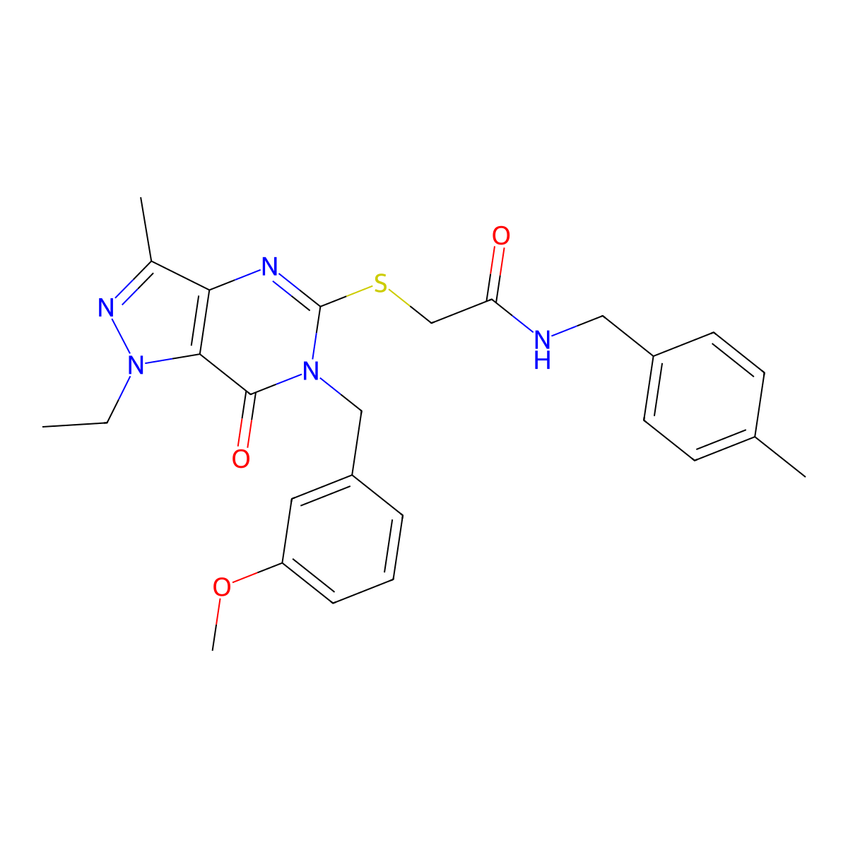 2-((1-ethyl-6-(3-methoxybenzyl)-3-methyl-7-oxo-6,7-dihydro-1H-pyrazolo[4,3-d]pyrimidin-5-yl)thio)-N-(4-methylbenzyl)acetamide molecular structure, CAS 1359311-19-5