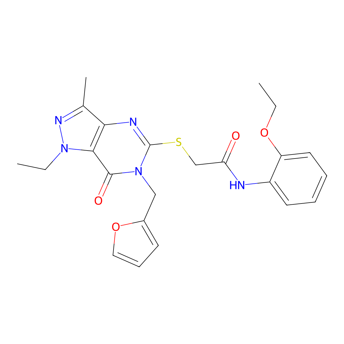N-(2-ethoxyphenyl)-2-((1-ethyl-6-(furan-2-ylmethyl)-3-methyl-7-oxo-6,7-dihydro-1H-pyrazolo[4,3-d]pyrimidin-5-yl)thio)acetamide molecular structure, CAS 1359311-60-6