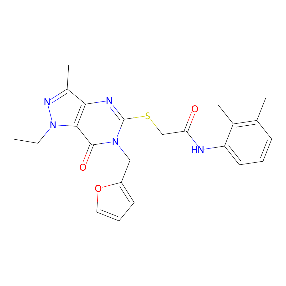N-(2,3-dimethylphenyl)-2-((1-ethyl-6-(furan-2-ylmethyl)-3-methyl-7-oxo-6,7-dihydro-1H-pyrazolo[4,3-d]pyrimidin-5-yl)thio)acetamide molecular structure, CAS 1359311-86-6