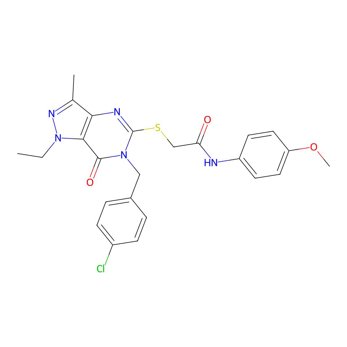2-((6-(4-chlorobenzyl)-1-ethyl-3-methyl-7-oxo-6,7-dihydro-1H-pyrazolo[4,3-d]pyrimidin-5-yl)thio)-N-(4-methoxyphenyl)acetamide molecular structure, CAS 1359312-62-1