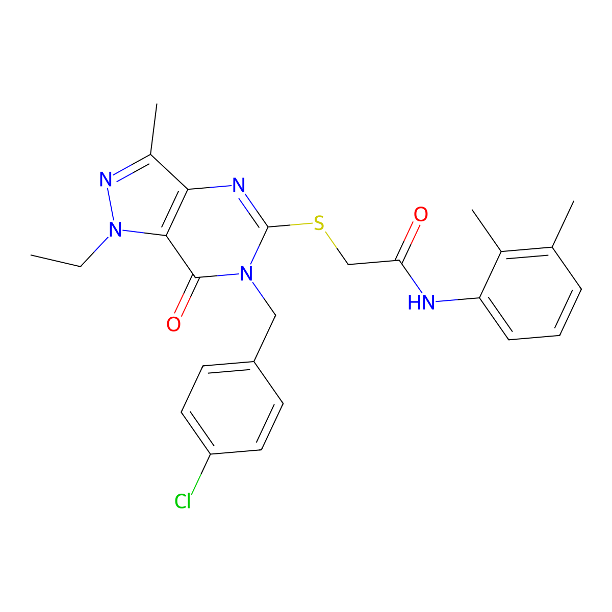 2-({6-[(4-chlorophenyl)methyl]-1-ethyl-3-methyl-7-oxo-1H,6H,7H-pyrazolo[4,3-d]pyrimidin-5-yl}sulfanyl)-N-(2,3-dimethylphenyl)acetamide molecular structure, CAS 1359312-69-8