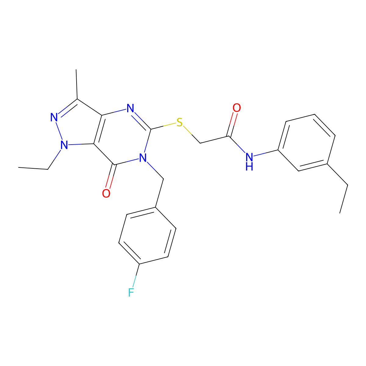 2-({1-ethyl-6-[(4-fluorophenyl)methyl]-3-methyl-7-oxo-1H,6H,7H-pyrazolo[4,3-d]pyrimidin-5-yl}sulfanyl)-N-(3-ethylphenyl)acetamide molecular structure, CAS 1359312-86-9