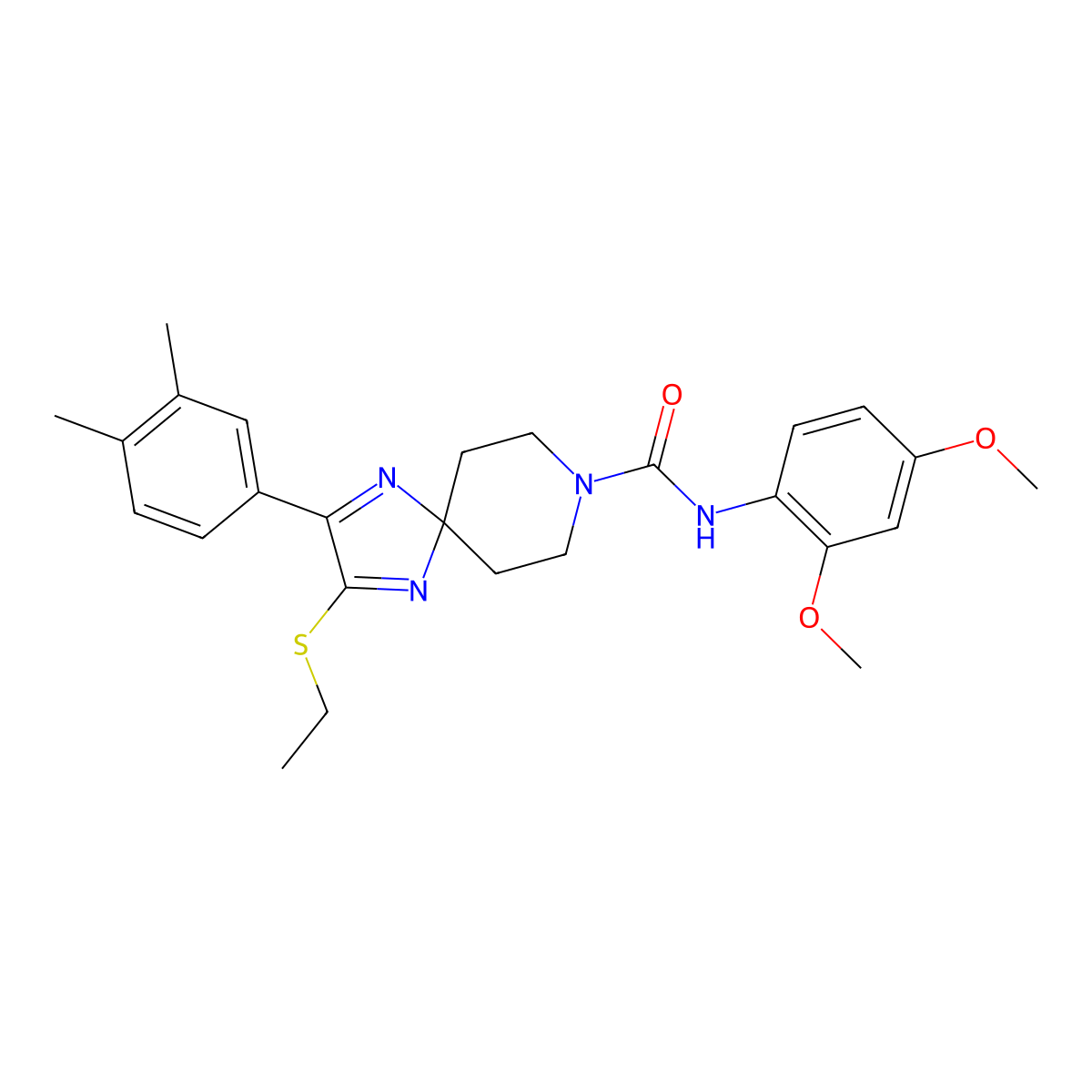 N-(2,4-dimethoxyphenyl)-2-(3,4-dimethylphenyl)-3-(ethylthio)-1,4,8-triazaspiro[4.5]deca-1,3-diene-8-carboxamide molecular structure, CAS 1359314-26-3