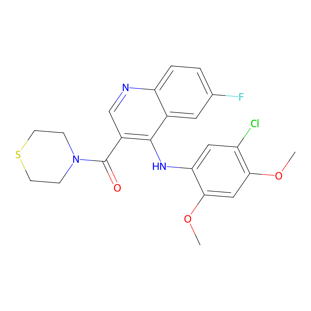 (4-((5-Chloro-2,4-dimethoxyphenyl)amino)-6-fluoroquinolin-3-yl)(thiomorpholino)methanone molecular structure, CAS 1359315-59-5