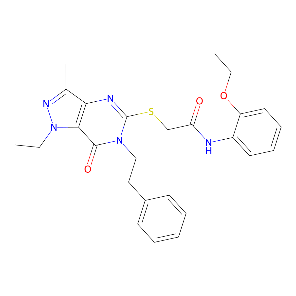N-(2-ethoxyphenyl)-2-((1-ethyl-3-methyl-7-oxo-6-phenethyl-6,7-dihydro-1H-pyrazolo[4,3-d]pyrimidin-5-yl)thio)acetamide molecular structure, CAS 1359317-26-2