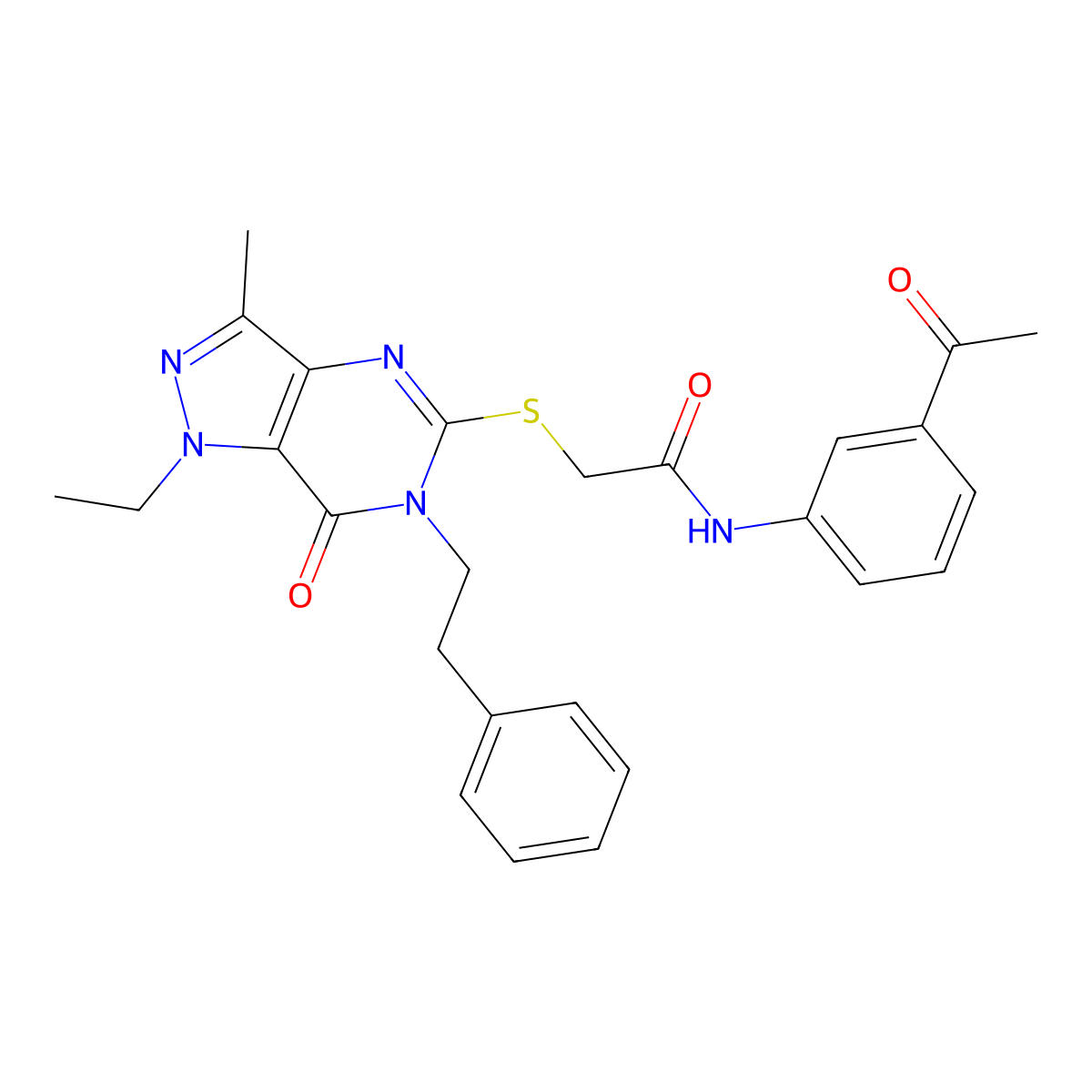 N-(3-acetylphenyl)-2-((1-ethyl-3-methyl-7-oxo-6-phenethyl-6,7-dihydro-1H-pyrazolo[4,3-d]pyrimidin-5-yl)thio)acetamide molecular structure, CAS 1359317-34-2