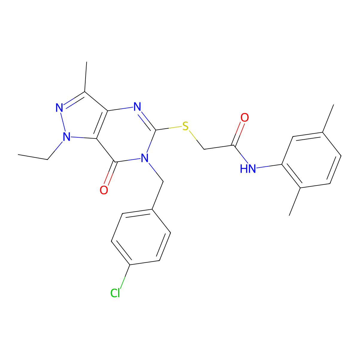 2-((6-(4-chlorobenzyl)-1-ethyl-3-methyl-7-oxo-6,7-dihydro-1H-pyrazolo[4,3-d]pyrimidin-5-yl)thio)-N-(2,5-dimethylphenyl)acetamide molecular structure, CAS 1359318-27-6