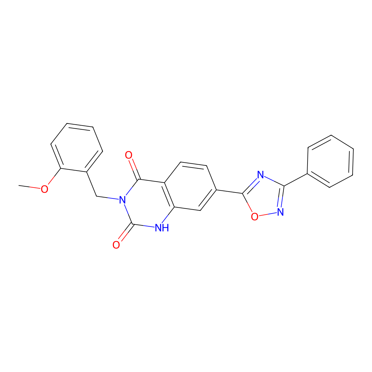 3-(2-methoxybenzyl)-7-(3-phenyl-1,2,4-oxadiazol-5-yl)quinazoline-2,4(1H,3H)-dione molecular structure, CAS 1359318-88-9